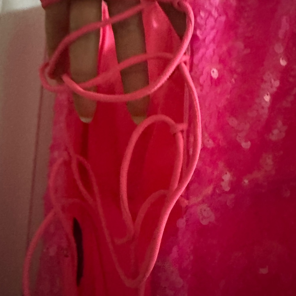 2 Cute Pink Embellished Slit Prom Gown - Picture 7 of 10